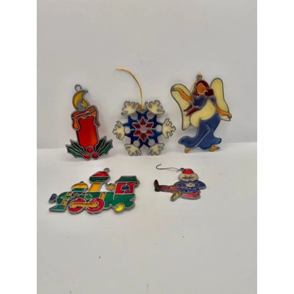 Vintage Stained Glass Christmas Suncatchers - 5pc Lot-READ